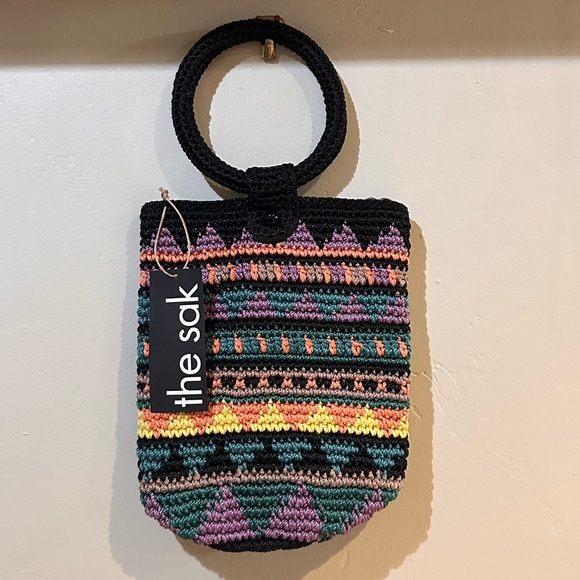 THE SAK Ayla Hand Crocheted Rio Striped Pouch With Top Carry Ring - Picture 3 of 10